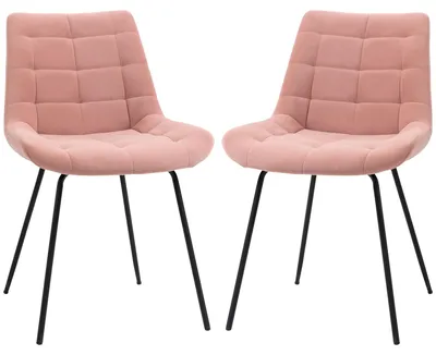 Image de Chaises de salle à manger – Chaises rétro – Chaises en velours – Chaises de cuisine – Lot de 2 – Velours rose – 50x61x79 cm