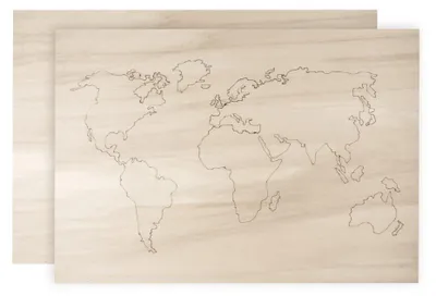 Holz-Weltkarte, FSC 100%, 42 x 29,7 x 0,4 cm, gelasert