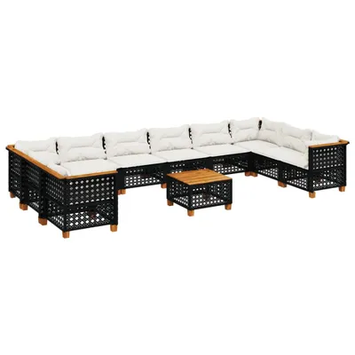 Image de vidaXL Ensemble de salon de jardin 11 pièces avec coussins noir poly rotin