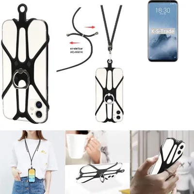 Produktbild von K-S-Trade 3in1 Handykette Handyband Handykordel Halsband Smartphone-Ring Handy-Ring kompatibel mit Meizu 16th Fingerhalterung Handyring Tischständer