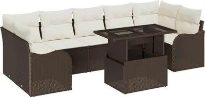 Image de Ensemble de canapés de jardin vidaXL, 8 pièces, 7 places, couleur marron, en résine tressée