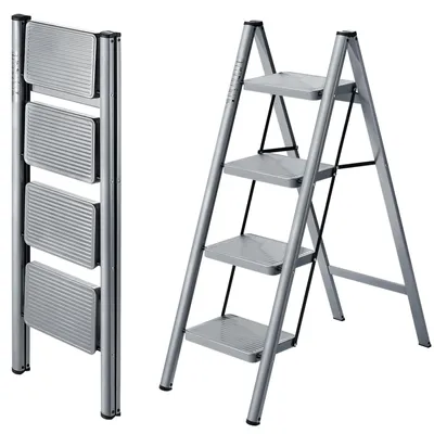 Klappleiter 4 Stufen, Stahl, bis 150 kg, faltbar