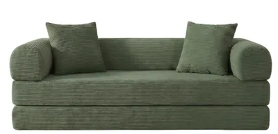 Zdjęcie produktu dla Modułowa kanapa 3-osobowa bez ramy, rozkładana do spania, obita zielonym welurem, styl tatami, wymiary: 195x89x59 cm