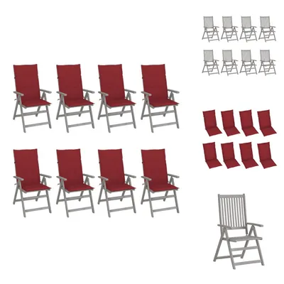 Image de vidaXL Chaises de jardin réglables avec coussins, lot de 8, gris, bois d'acacia - Chaises de jardin