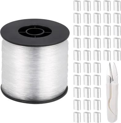 Productafbeelding van Sterke doorzichtige onzichtbare hangende draad - 0,8 mm 656 voet nylon monofilament visdraad met 120 aluminium krimphulzen en schaar