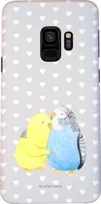 Produktbild von Mr. & Mrs. Panda Samsung Galaxy S9 Handyhülle Wellensittich Liebe - Grau Pastell - Geschenk, Umarmung, Umarmen, Verknallt, Cover, Smartphone Hülle, Freundin, Vögel