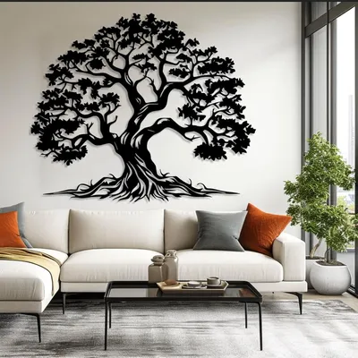 Productafbeelding van Levensboom Metaal - Muurdecoratie Boom - Wanddecoratie Huis - Symbolische Betekenis - Verschillende Maten - Zwart
