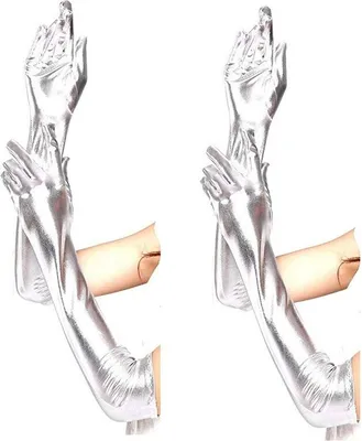 Produktbild von krautwear® Damen Finger Handschuhe Glitzer Metallic ca. 44 cm Lang Gold oder Silber (2x silber)