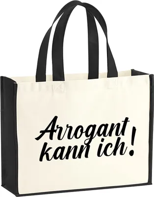 Produktbild von Huuraa Jutetasche Arrogant kann ich Schriftzug 21 Liter Black Jute und Baumwolle Einkaufstasche Geschenkidee