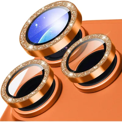 Produktbild von Kamera Schutzglas Linsenglas für Apple iPhone 18 Pro 9H Glitzer Ring Orange