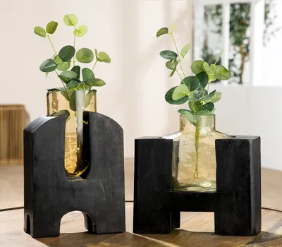 Obrázok produktu pre Gilde Vase, Madero, Glas, Mangoholz, čierna, balenie 2 ks, výška: 28,00 cm, šírka: 17,00 cm, hĺbka: 9,00 cm, kód: 52637