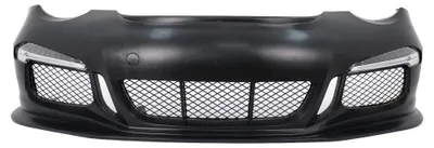 Zdjęcie produktu dla Zderzak do Porsche 911 997 (05–12) – stylizacja na wzór modelu 991 GT3 z diodowymi światłami do jazdy dziennej (DRL) i bocznymi światłami pozycyjnymi.