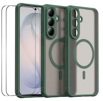 Immagine prodotto di Custodia MagSafe + 2 protezioni in vetro temperato per fotocamere, compatibili con Samsung Galaxy S26 FE, colore verde