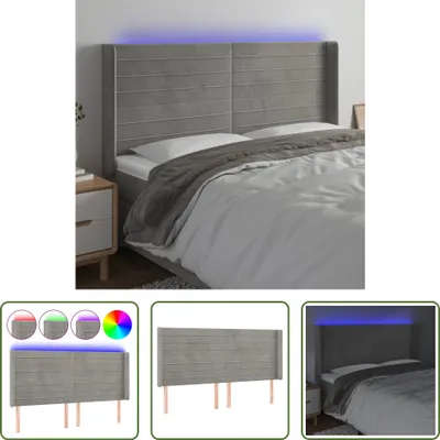 Produktbild von The Living Store LED Kopfteil Hellgrau 183x16x118/128 cm Samt