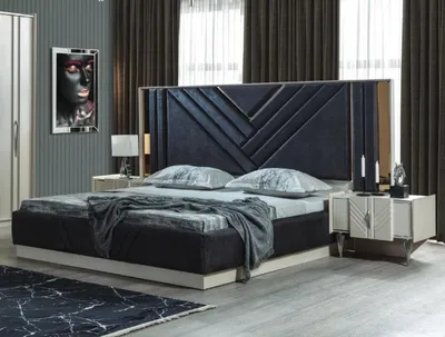 Produktbild von Blaues Bett Designer Bettgestell Schlafzimmer Möbel Luxus Nachttische