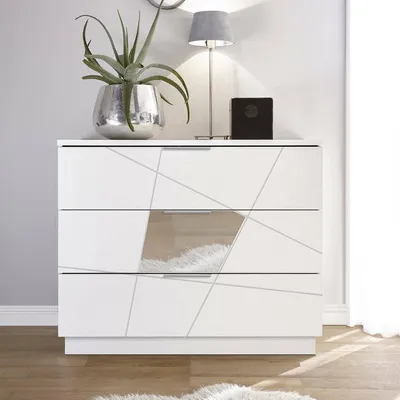 Produktbild von Kommode Nilam, Mehrzweckkommode, Schlafzimmerkommode, Schrank mit Schubladen, Italy, 104x45 h85 cm, Weiß