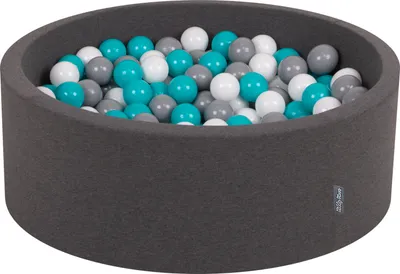 Obrázok produktu pre KiddyMoon 90x30cm/200 loptičiek ∅ 7cm Okrúhly Detské penové loptičky vyrobené v EÚ, Tmavo šedá: Sivá/Biela/Tyrkysová