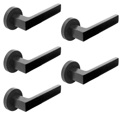 Produktbild von Emuca Satz von 5 Mackay Innentürgriffe, mit D.50mm Rosette, Aluminium, Schwarz