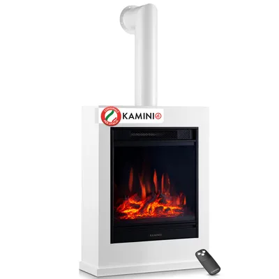 Immagine prodotto di Camino elettrico KAMINIO KALLE con tubo di scarico - Camino elettrico da appoggio con riscaldamento, effetto fiamma 3D, telecomando -  Bianco