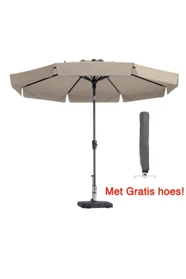 Produktbild von Sonnenschirm Rund 300 cm Ecru Madison Flores mit Hülle | Hochwertiger runder und neigbarer Sonnenschirm | 100 % Polyestergewebe