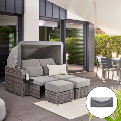Produktbild von HOME DELUXE - Strandkorb HOLBY inkl. Abdeckung - 160 x 69 x189 cm - per Gasdruckfeder herausfahrende Sitzplätze I Gartenliege Louneginsel Volllieger