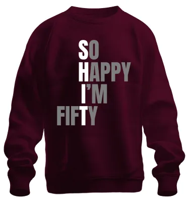 Immagine prodotto di So Happy I'm Fifty divertente 50° compleanno regalo anniversario unisex felpa maglione, Borgogna, M