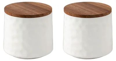Produktbild von SCHÖNER WOHNEN-Kollektion Aufbewahrungsdose Mod. ADELLE Keramik Dose Küche mit Akazienholzdeckel und Silikon-Dichtungsring 2er-Set zur Aufbewahrung Ø 11 x 10 cm Weiß