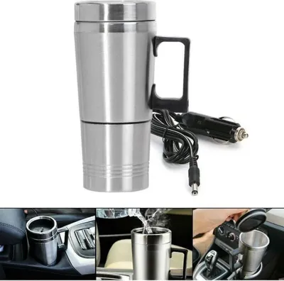 Produktbild von 12V 300ML Tragbarer beheizbarer Reisebecher fürs Auto, elektrischer Kaffeebecher, Wasserkocher aus Edelstahl, elektrischer Thermobecher mit Zigarettenanzünderstecker
