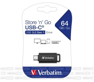Produktbild von Verbatim Store 'n' Go, 64 GB, USB Typ-C, 3.2 Gen 1 (3.1 Gen 1), Dia, 4 g, Schwarz