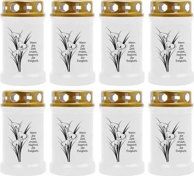 Produktbild von Grabkerze Weiß 8er Pack, Brenndauer: 40 Stunden ( je Kerze ), Motiv: Calla