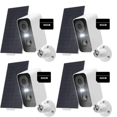 Obrázek produktu pro 4PCS 2K dohledová kamera venkovní baterie, WLAN kamera s barevným nočním viděním, solární kamera pro dohled venku 32GB paměťová karta