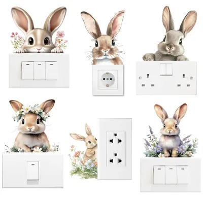 Produktbild von TRANKIELO® - 6 Stück niedliche Hasen-Lichtschalter-Aufkleber - 18 x 18 cm, Osterhasen- und Blumen-Dekoration für das Kinderzimmer