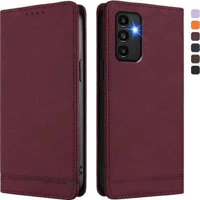 Image de Etui pour Samsung Galaxy A04/A04s/A13 5G/A13 4G, étui rétro en cuirPolyuréthaneavec support et fentes pour cartes de crédit Rouge