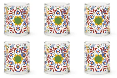 6er-Set Wasserbecher aus Glas, 250 ml, mehrfarbig, geometrisch