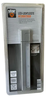 Productafbeelding van Star LED lichtbalk, 22,4 cm, zilver, 80 lm, traal wit, 4000K, werkt op 3 x AA-batterijen, met bewegingssensor