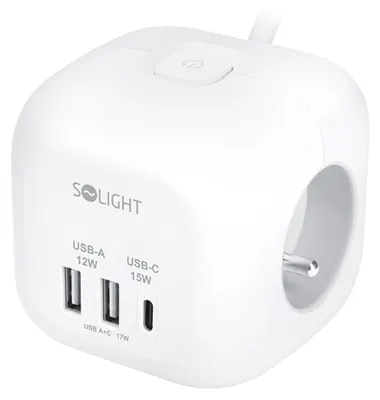 Obrázek produktu pro Prodlužovací kabel 2m/3z+V+USBC+2xUSB SOLIGHT PP145C PK23VUSB