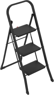 Produktbild von Faltbare Leiter mit 3 Stufen, schwarzes Stahl, 106x72x46 cm