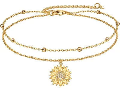 Produktbild von Fußkettchen 925 Sterling Silber mit Anhänger Gänseblümchen/Böses Auge/Schmetterling/Sonnenblume/Stern, Doppelkette, 21+5 cm