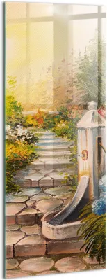 Produktbild von Designer Glasbild - Wandbild - Glas Bild - 50x125 cm - Ölzusammensetzung - Steintreppen Im Wald
