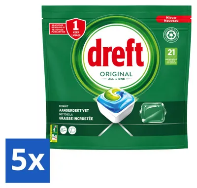 Produktbild von 5 x Dreft Original All In One Geschirrspültabs - gegen angebackenes Fett - Vorteilspackung - 5 Stücke