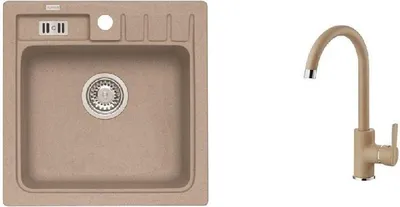 Zdjęcie produktu dla Zlewozmywak granitowy z baterią ALVEUS Niagara 20 Beige 55 465x465 mm + bateria Tonia SETA102
