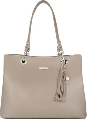 Zdjęcie produktu dla Uniqoos® Duża torba shopper damska – beżowa, wykonana z materiału przypominającego skórę (PU), 3 komory, zamek błyskawiczny + 2 kieszenie zamykane na magnes, wymiary 36x26x13 cm, rączka o długości 25 cm, ozdobne frędzle