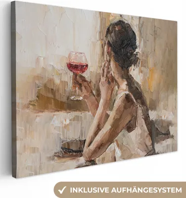 Produktbild von MuchoWow© Leinwand Bilder 80x60 cm - Design: Frau mit Wein, moderne Wanddeko für Wohnzimmer & andere Zimmer