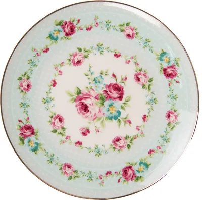 Produktbild von Clayre & Eef Frühstücksteller Ø 20 cm Grün Weiß Porzellan Blumen