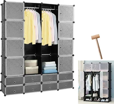Produktbild von SWANEW Kleiderschrank Kleiderschränke Kinderregal Badregal Schuhregal DIY Stabil Aufbewahrung Schrank 16 Würfel