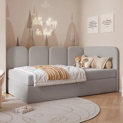 Produktbild von Jugendbett FINO 120x200 Rechts Bettkasten Bonellmatratze Grau Velours