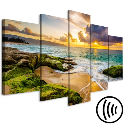 Produktbild von Akustikbild Strand Meer 200x100 cm Bilder Akustikschaum Hochleistungsschallabsorber Schallschutz Leinwand 5 tlg Wandbild Raumakustik Schalldämmung Landschaft c-B-0464-b-m