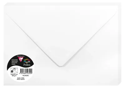 Produktbild von Clairefontaine 5432C - Packung mit 20 Umschläge Pollen, Format C5, 162 x 229 mm, 120g, ideal für Korrespondenz und Einladungen, Weiß, 1 Pack
