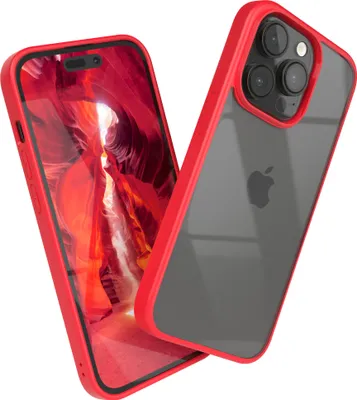 Produktbild von EAZY CASE Clear Hybrid Bumper Hülle für Apple iPhone 14 Pro, Handyhülle stoßfest mit Kameraschutz, Handycase dünn in Rot