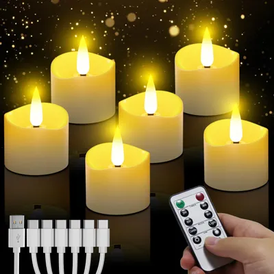 Productafbeelding van Oplaadbare LED-theelichtjes met timerfunctie, set van 6